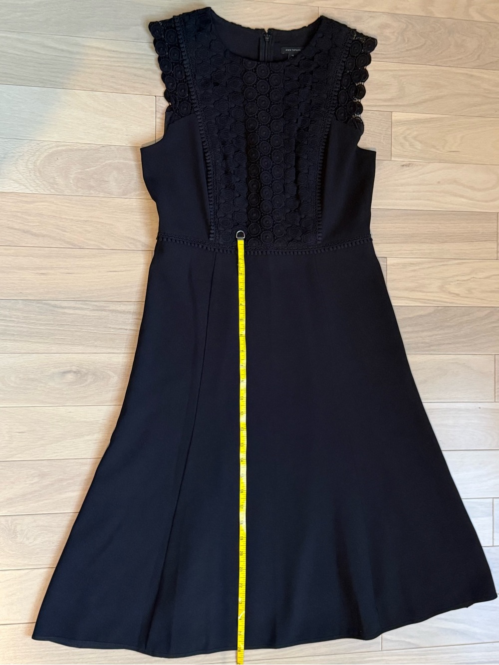Ann Taylor Black Lace-Front Midi Dress